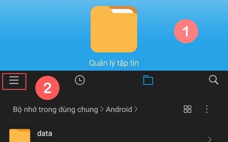 Chọn quản lý tập tin và nhấn vào dấu ba gạch