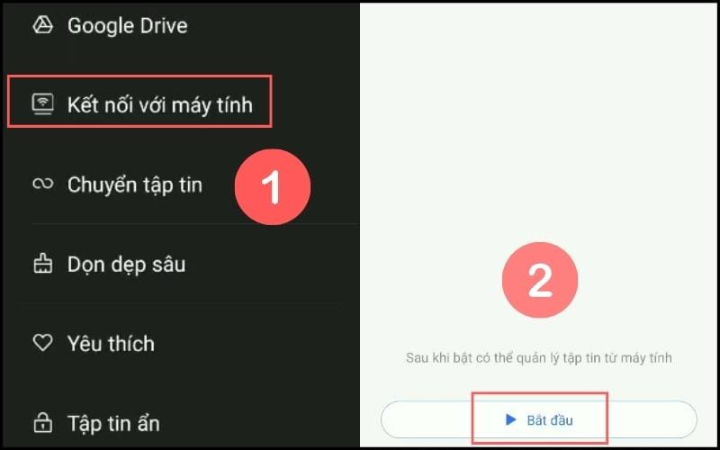 Chọn kết nối với máy tính và bắt đầu