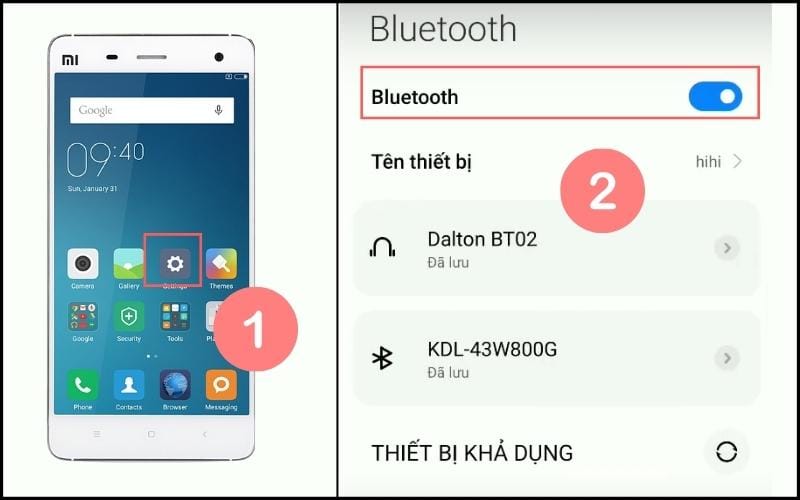 Chọn cài đặt và kết nối Bluetooth