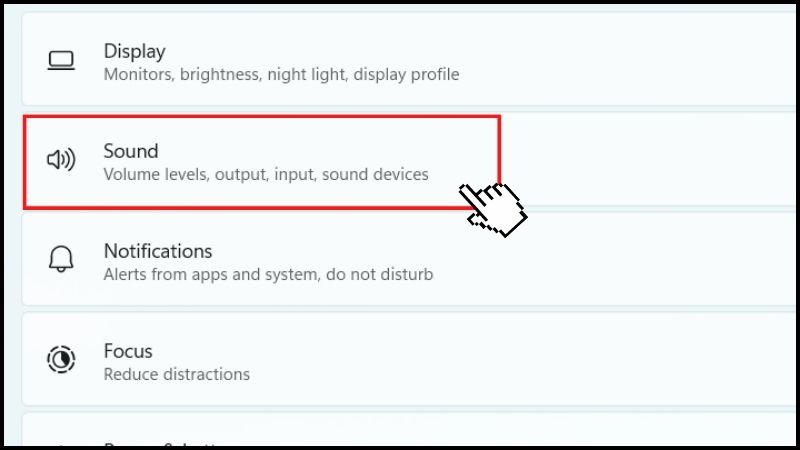 Nhấn vào nút Start > Settings > System > Sound