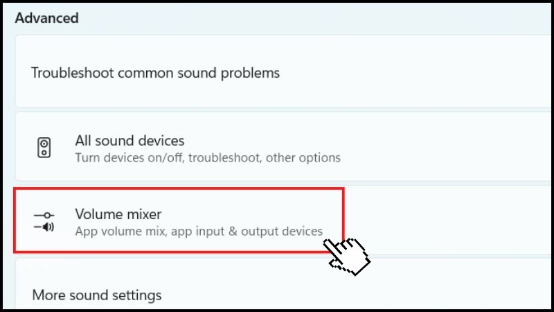 Chọn volume mixer đối với phiên bản Windows 11