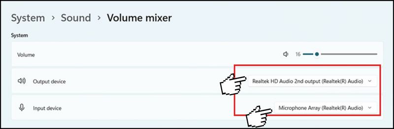 Tùy chỉnh các Input và Output tương ứng