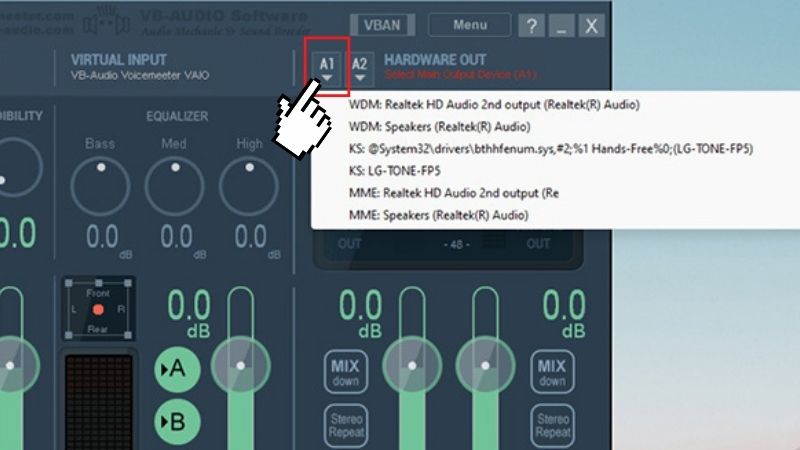 Tại cột A1 trên góc trái màn hình, chọn WDM hoặc MME đối với thiết bị phát thứ nhất của mình.