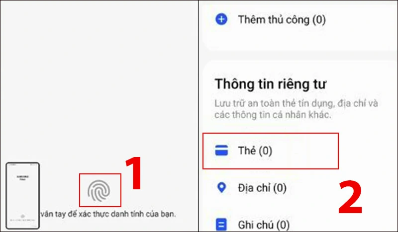 Chọn mục Thẻ