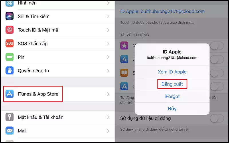 Tìm chọn iTunes và App Store 