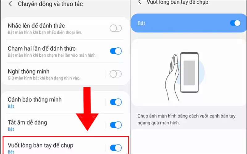 Sử dụng tính năng vuốt lòng bàn tay