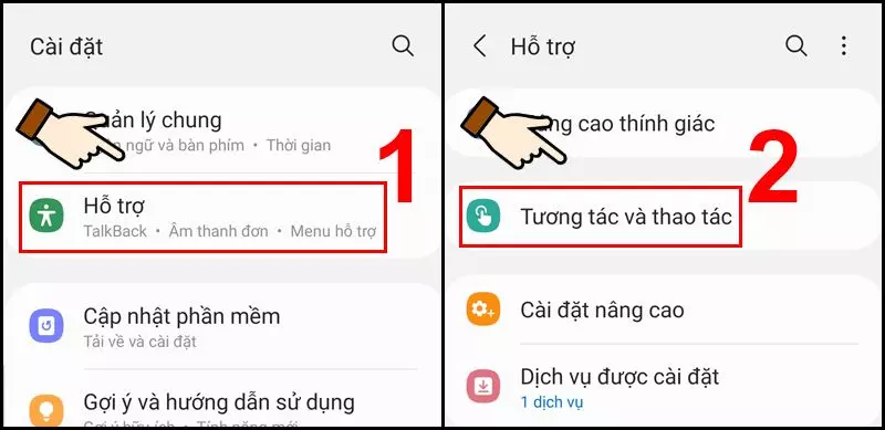 Truy cập Tương tác và thao tác trong mục Hỗ trợ