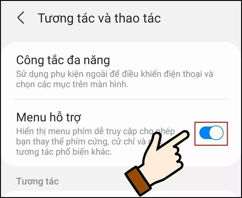 Bật Menu hỗ trợ