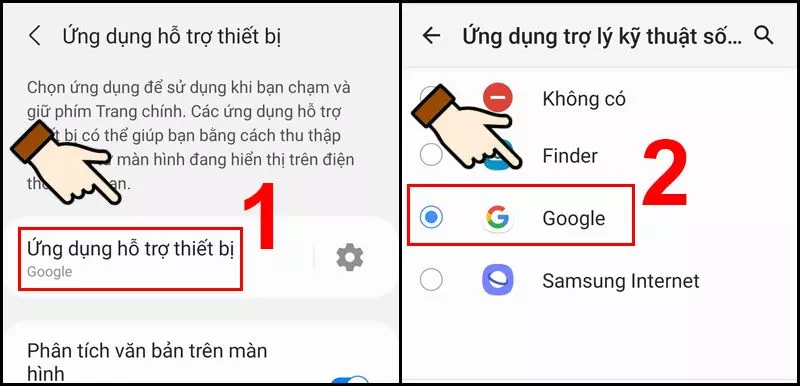 Chọn Google trong Ứng dụng hỗ trợ thiết bị