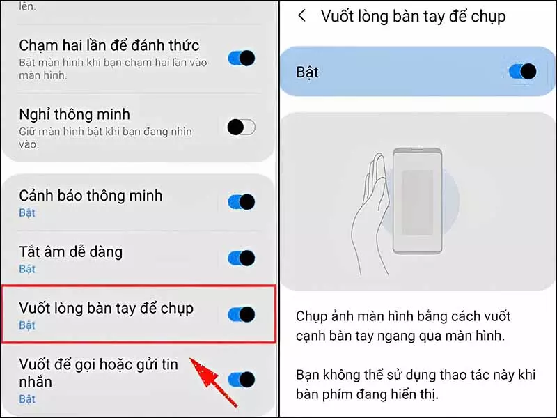 Chụp ảnh bằng cách vuốt lòng bàn tay