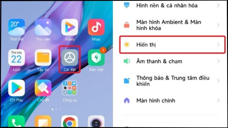 Chọn mục Hiển thị