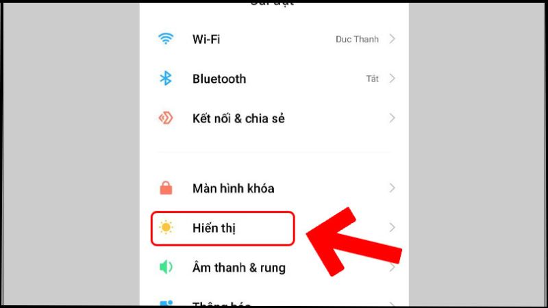 Người dùng chọn Hiển thị tại ứng dụng Cài đặt điện thoại Xiaomi