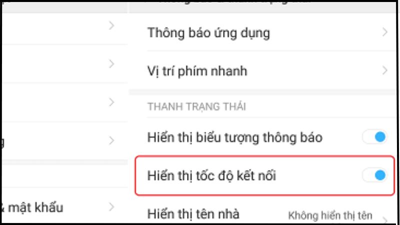 Chọn Hiển thị Tốc độ kết nối