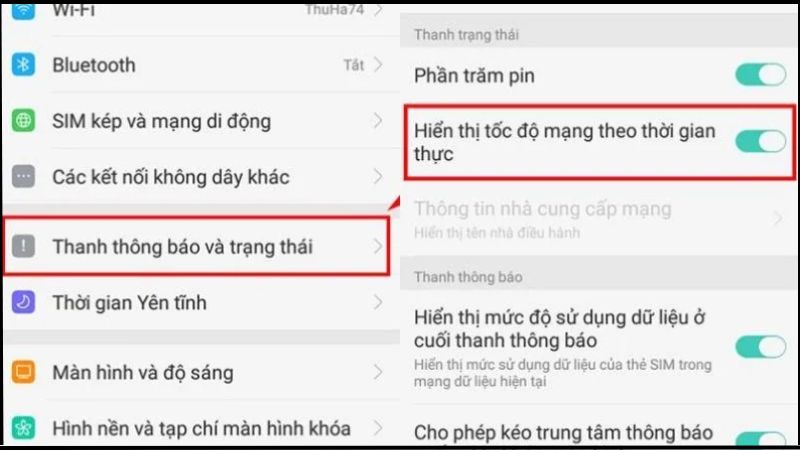 Bật Hiển thị tốc độ mạng theo giờ thực