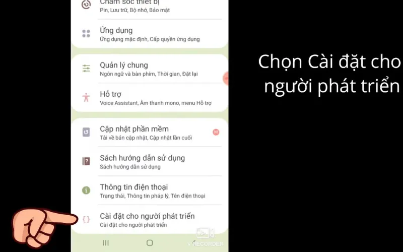 Trở về và chọn mục Cài đặt cho người phát triển