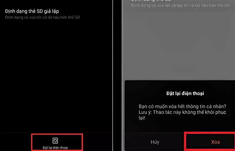 Chọn đặt lại điện thoại và nhấn xóa