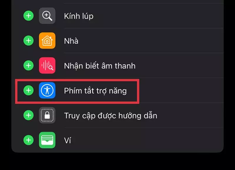 Thêm phím tắt trợ năng