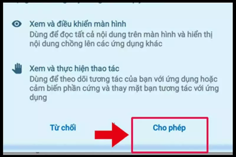 Bấm cho phép bật TalkBack