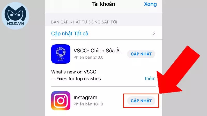 Nhấn vào Cập nhật ở mục Tài khoản để hoàn tất 