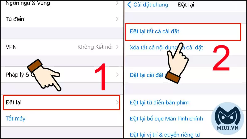 Nhấn Đặt lại tất cả cài đặt để khắc phục tình trạng lỗi máy