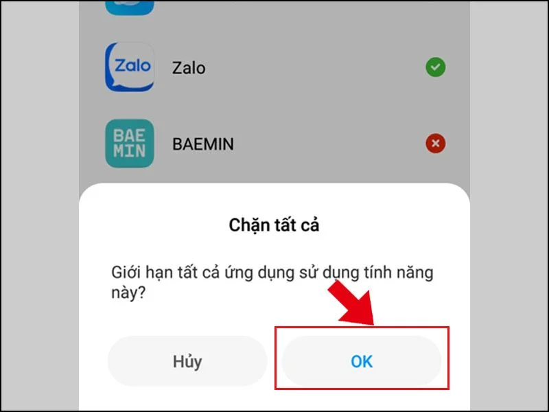 Bạn nhấn chọn OK là tắt chế độ lớp phủ màn hình trên điện thoại