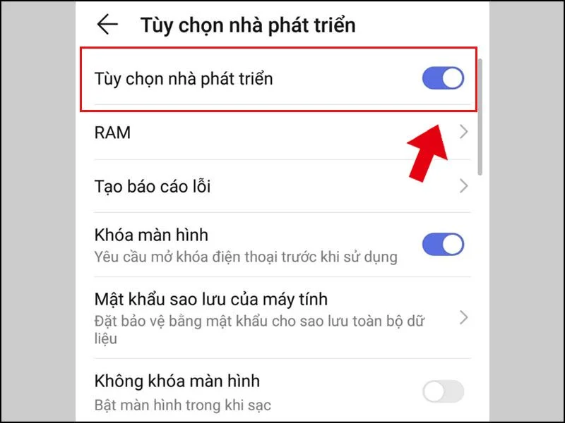 Người dùng tắt chế độ Tùy chọn nhà phát triển là thành công