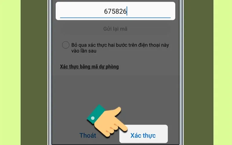 Nhập mã xác thực mà điện thoại gửi về