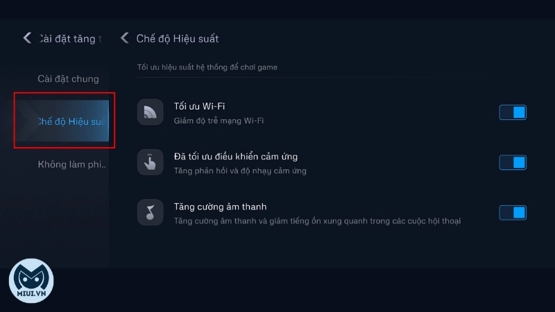 Chế độ hiệu suất trong Game Turbo