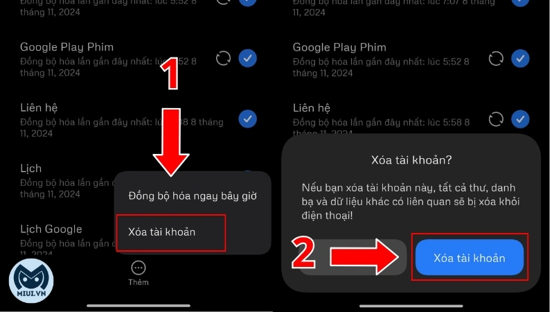 Chọn Xóa tài khoản Googe