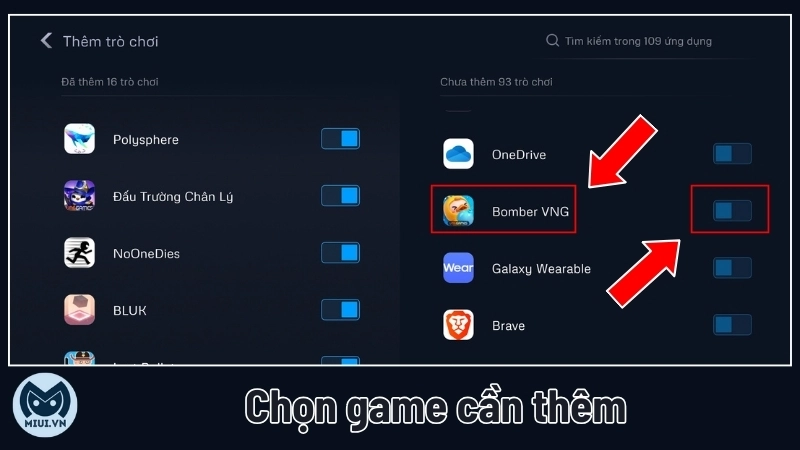 Chọn game cần thêm