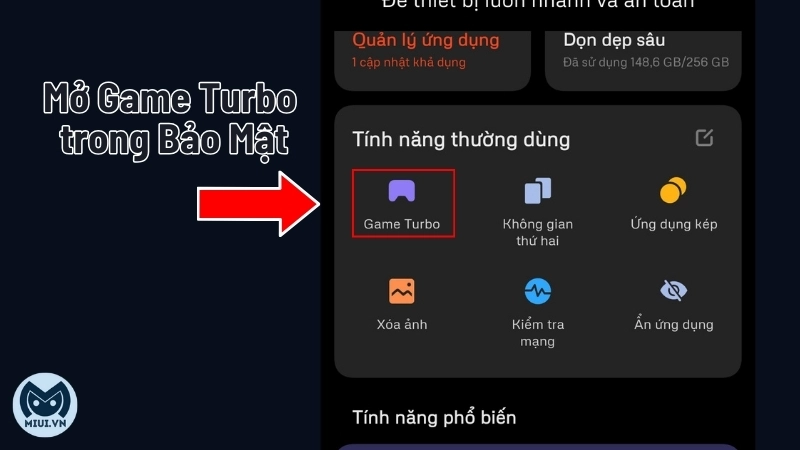 Mở Game Turbo trong ứng dụng Bảo Mật