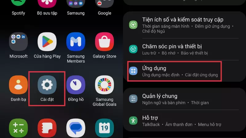 Vào cài đặt chọn ứng dụng