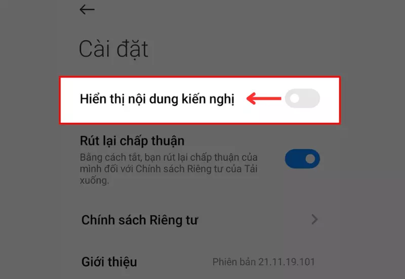 Tắt đi Hiển thị nội dung kiến nghị