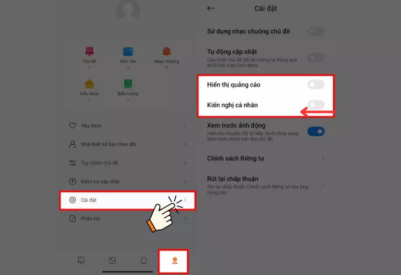 Tắt đi quảng cáo trong ứng dụng Chủ đề