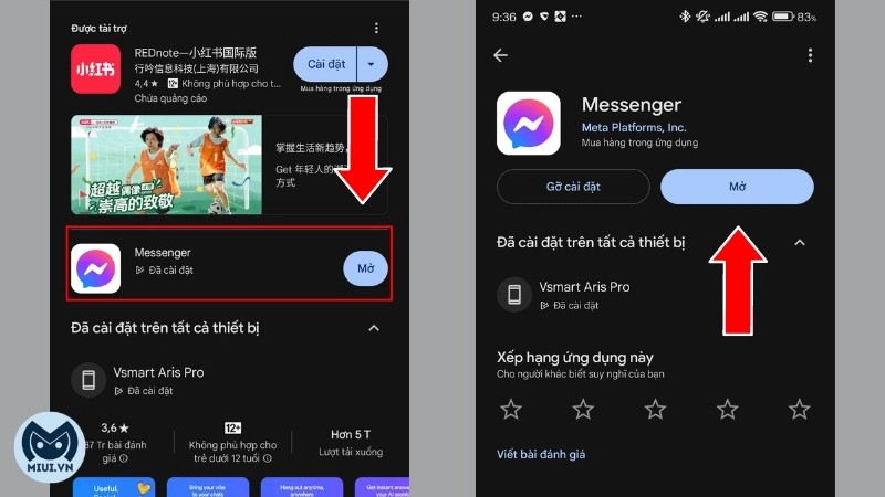 Ứng dụng Messenger hiện chữ Mở là bản mới nhất