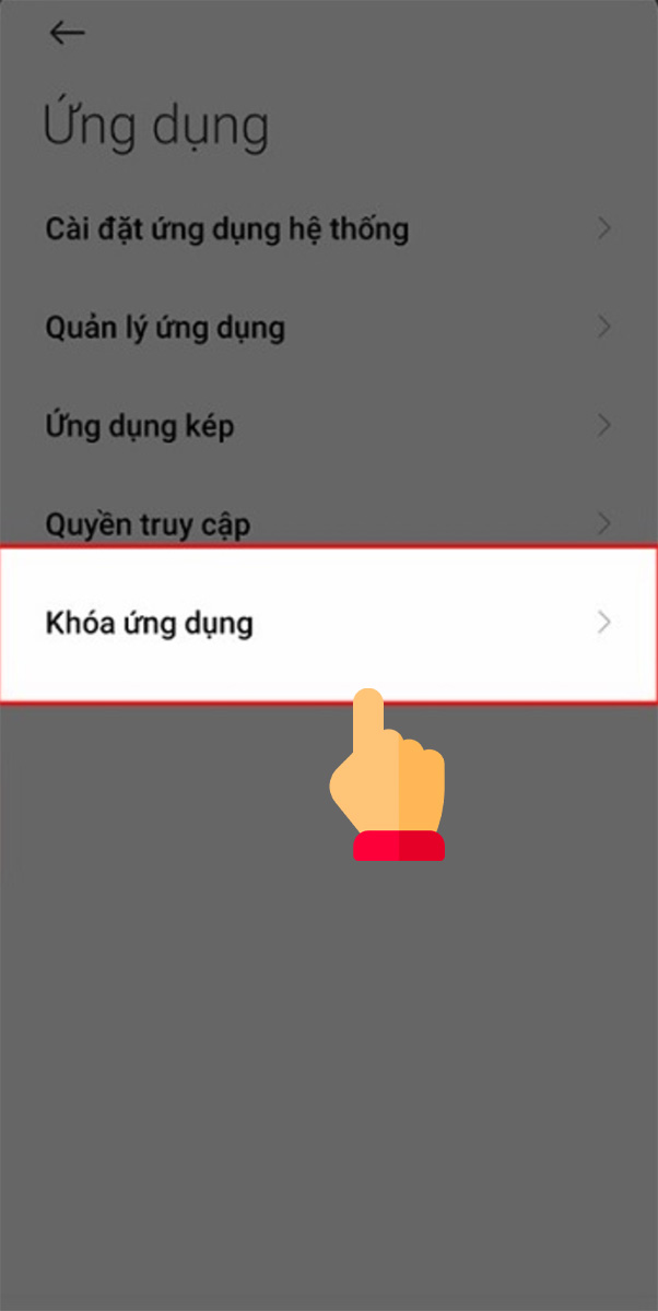 Nhấp chọn khoá ứng dụng