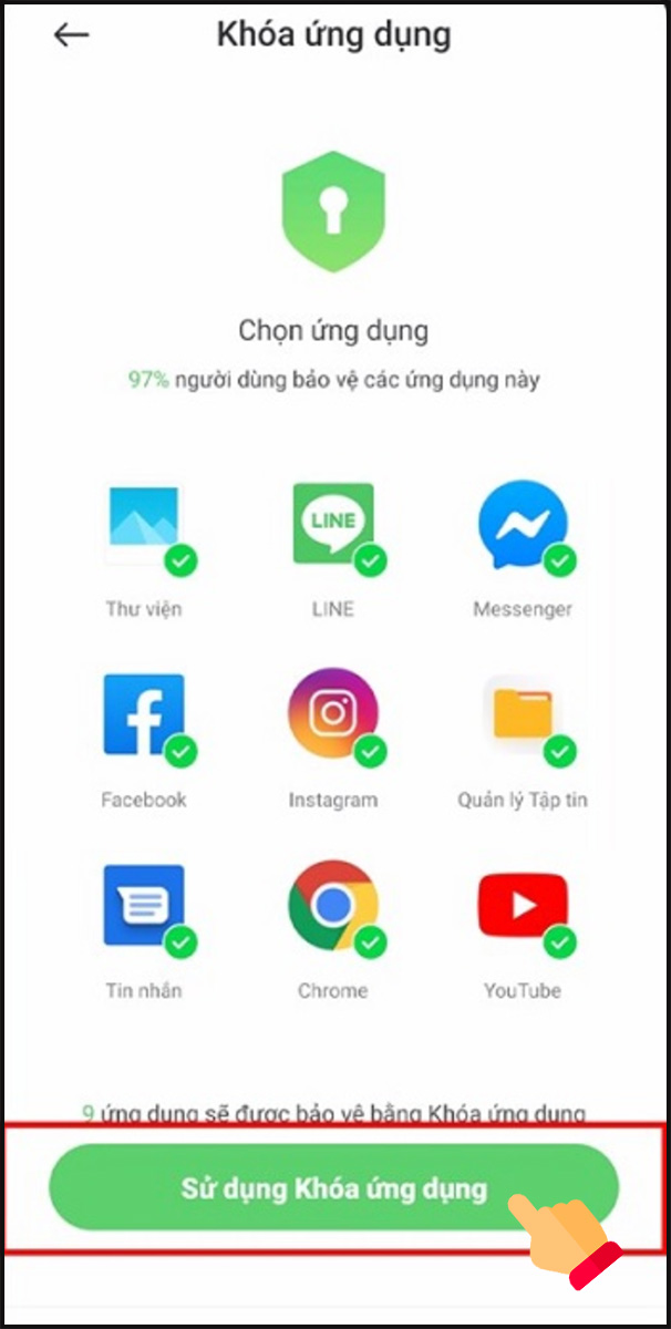 Nhấp chọn Sử dụng khoá ứng dụng