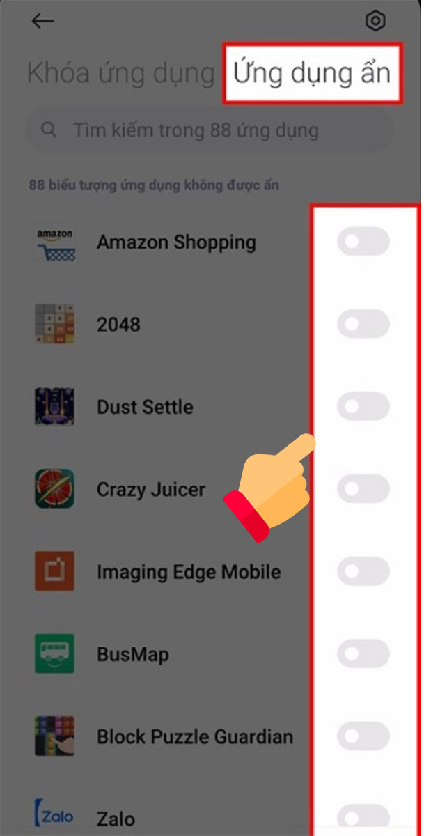 Gạt các nút sang màu Xanh