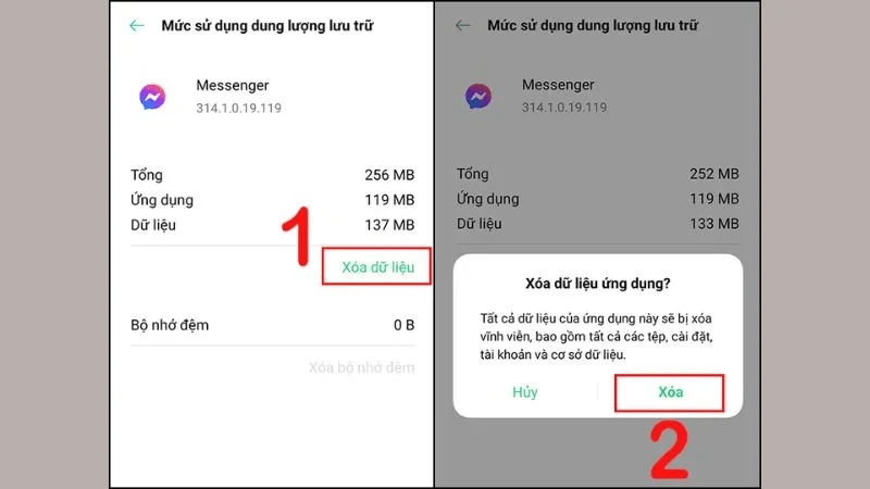 Xóa dữ liệu Messenger