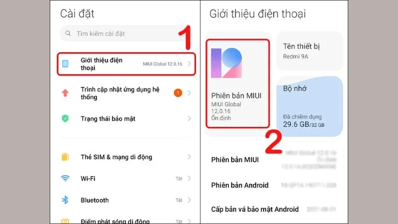 Vào Giới thiệu điện thoại chọn Phiên bản MIUI