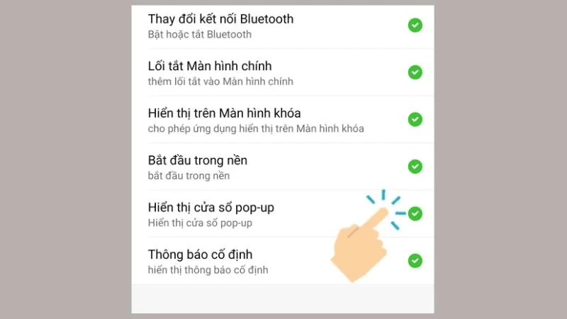 Bật phần Hiển thị cửa sổ Pop - up lên