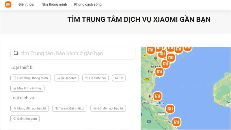 Truy cập tramg web của Xiaomi