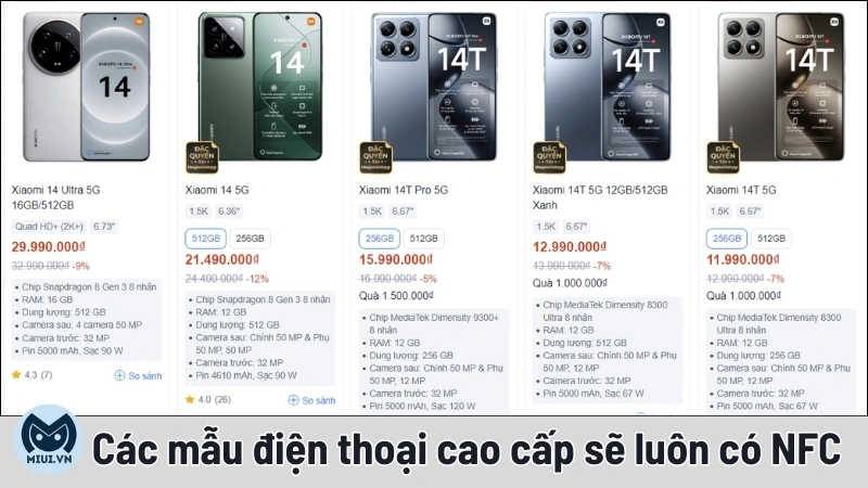 Các mẫu điện thoại Xiaomi cao cấp sẽ luôn có NFC