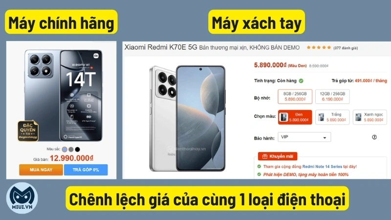 Chênh lệch giá của cùng 1 loại điện thoại