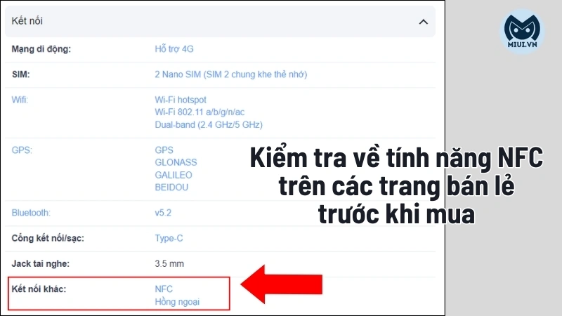 Kiểm tra về tính năng NFC trên các trang bán lẻ trước khi mua