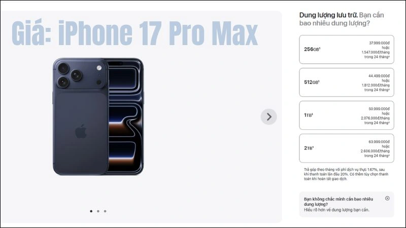 Bảng giá iPhone 17 Pro Max