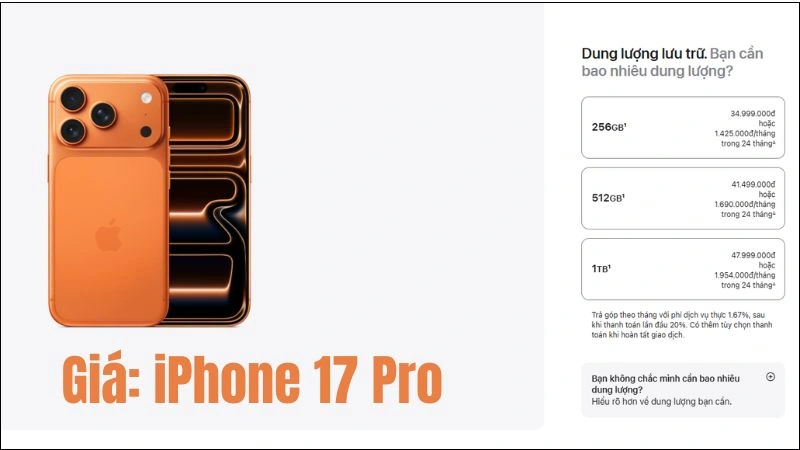Bảng giá iPhone 17 Pro