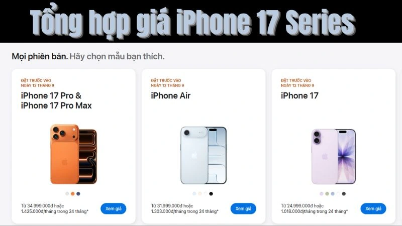 Giá iPhone 17 Series